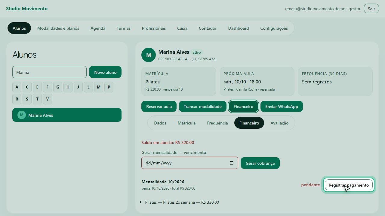 Marina pagou no Pix. Baixa em um clique.